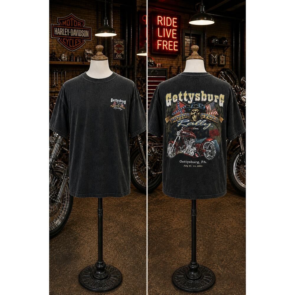 Gettysburg Motorcycle Rally 2011 Tee 2XL Skull Bike Vintage Fade